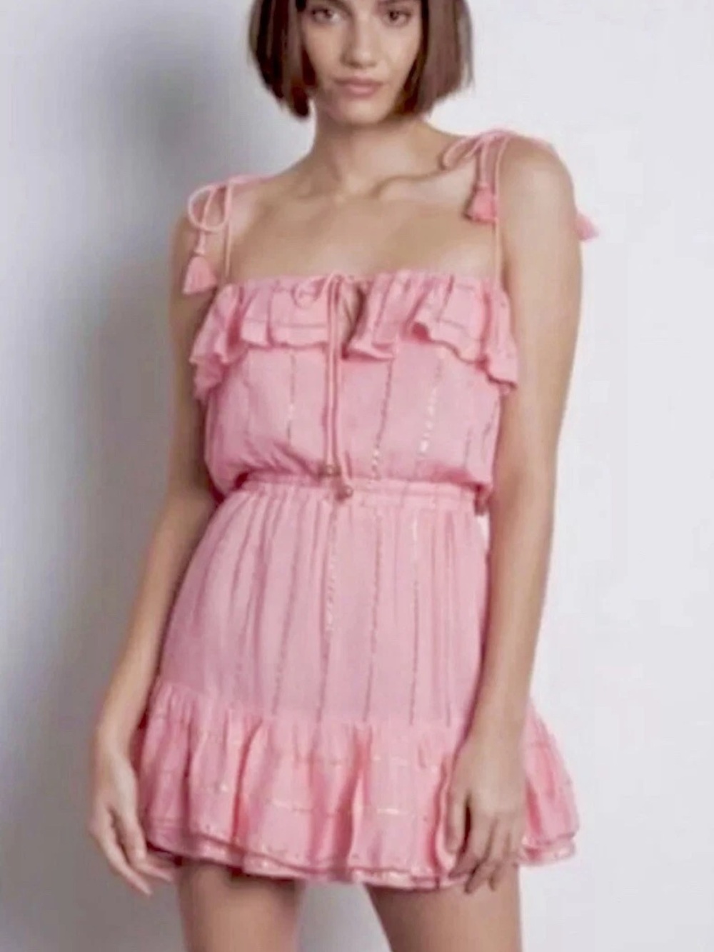 Karina Grimaldi Paloma Pink Metallic Ruffle Mini Dress